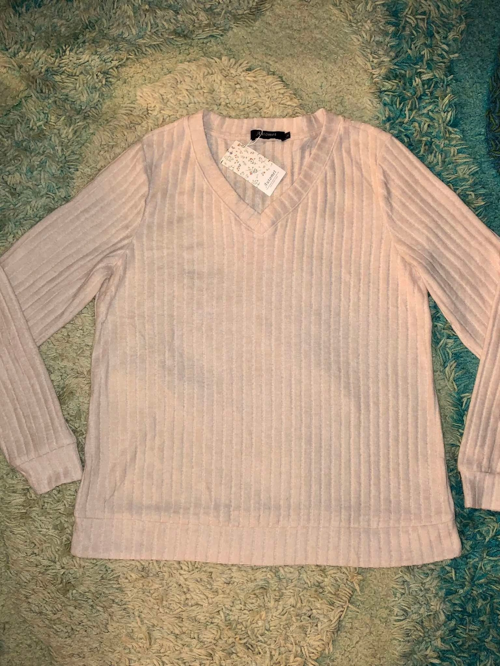 Automet Women's Ribbed V-Neck Knit Sweater / Long Sleeve Top. size L
